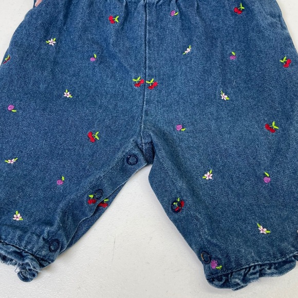 Little Wonders Denim Floral Cherry Romper Baby Girl 0-3M Blue Embroidered Bows - Picture 3 of 6